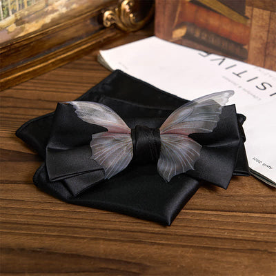 Men's Vintage Organza Butterfly Bow Tie Pocket Square Set