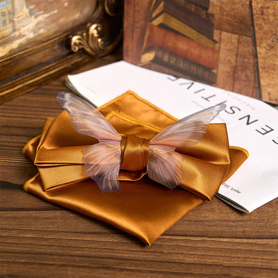 Men's Vintage Organza Butterfly Bow Tie Pocket Square Set