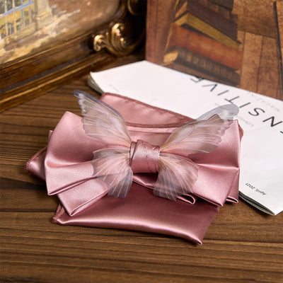 Men's Vintage Organza Butterfly Bow Tie Pocket Square Set