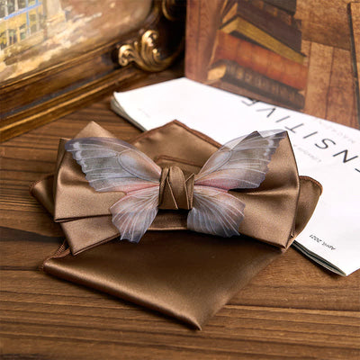 Men's Vintage Organza Butterfly Bow Tie Pocket Square Set