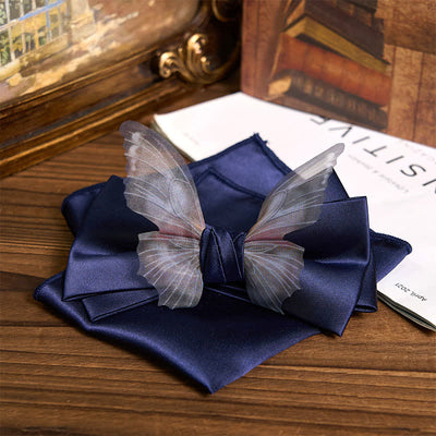 Men's Vintage Organza Butterfly Bow Tie Pocket Square Set