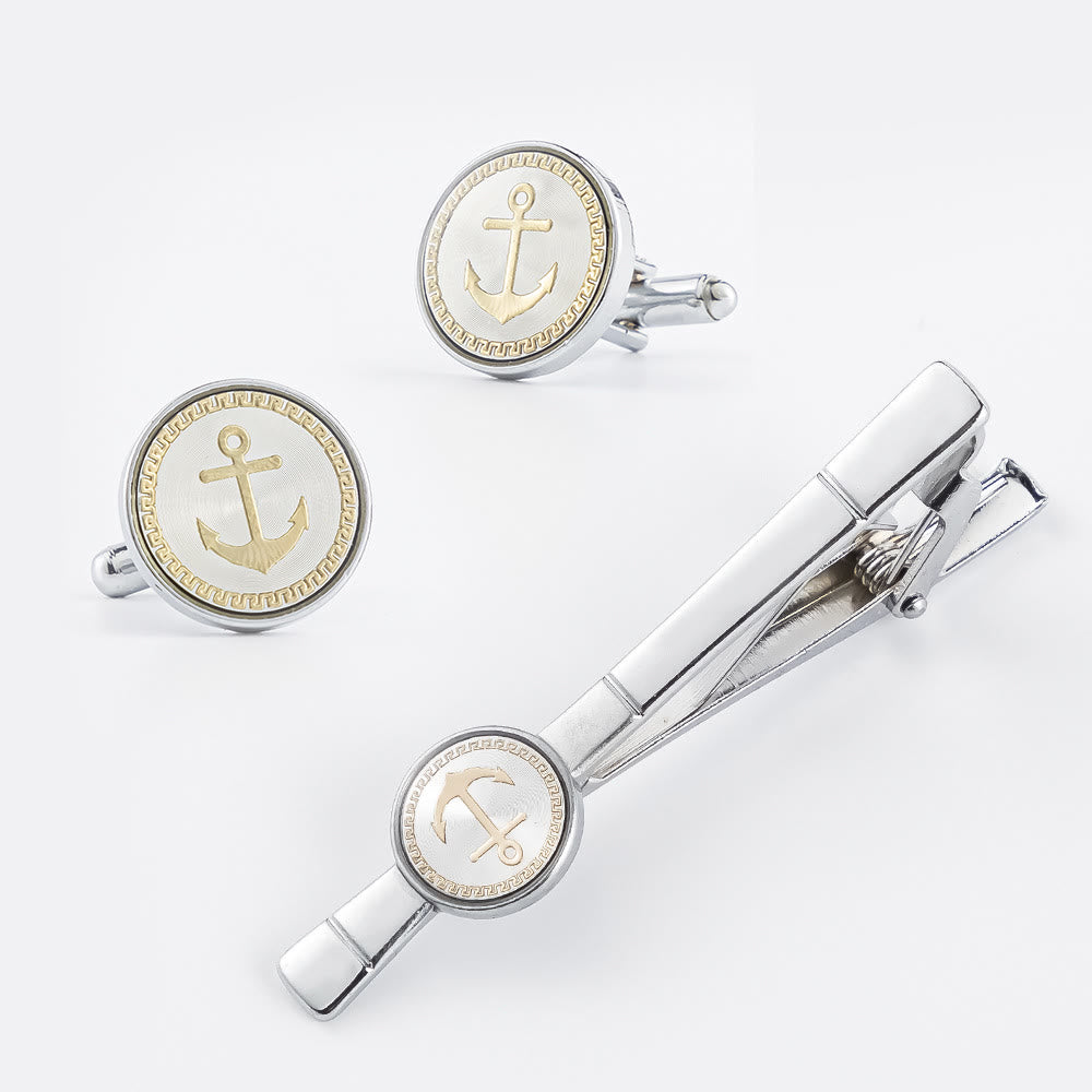 Anchor Tie Bar Cufflinks Set For Wedding Suit