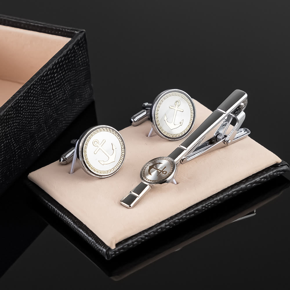 Anchor Tie Bar Cufflinks Set For Wedding Suit