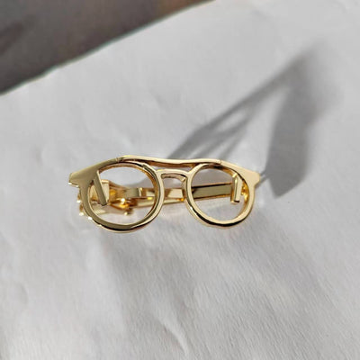 Gold And Silver Glasses Tie Clip For Daily Suit