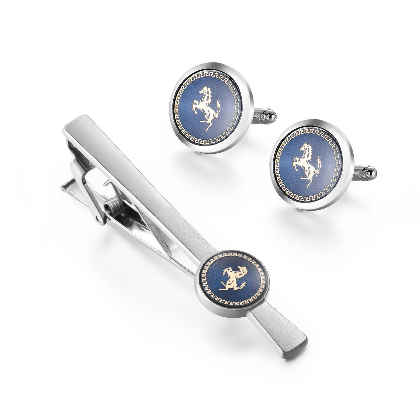 Running Horse Tie Bar Cufflinks Set For Wedding Suit