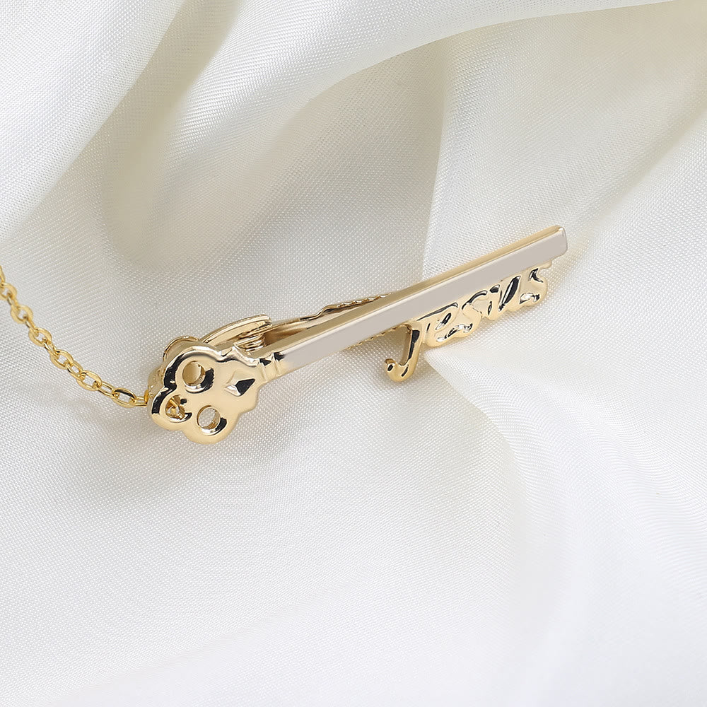 Gold Jesus Key Tie Bar For Wedding Suit