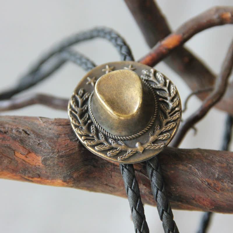 Bronze Charm Cowboy Hat Pendant Bolo Tie