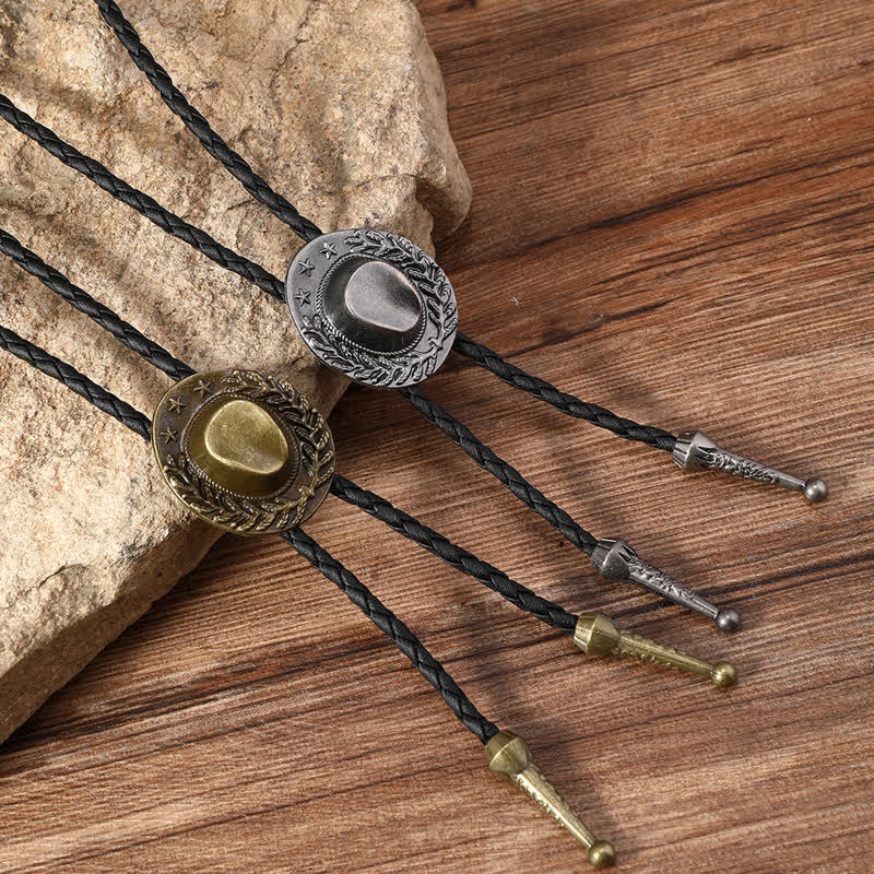 Bronze Charm Cowboy Hat Pendant Bolo Tie