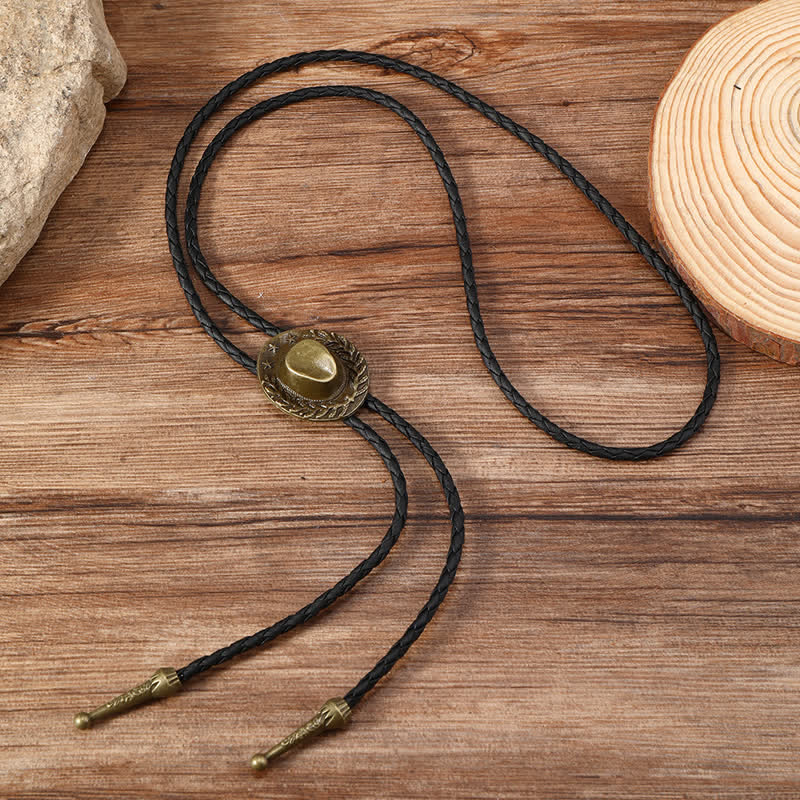 Bronze Charm Cowboy Hat Pendant Bolo Tie