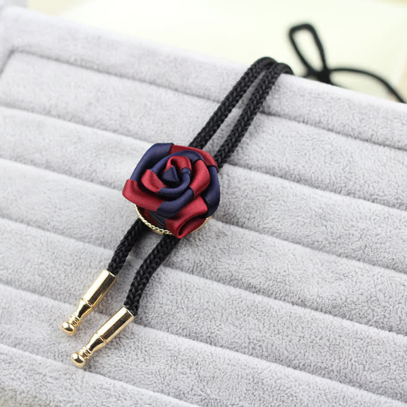 Burgundy & Navy Elegant Rose Pendant Bolo Tie