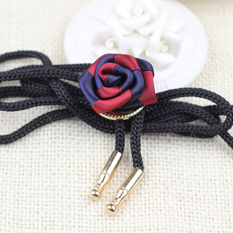 Burgundy & Navy Elegant Rose Pendant Bolo Tie