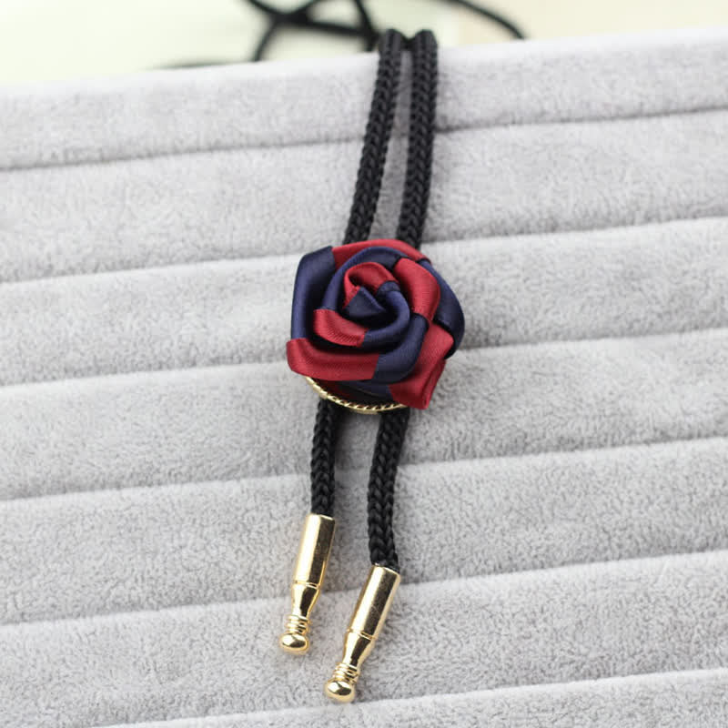 Burgundy & Navy Elegant Rose Pendant Bolo Tie