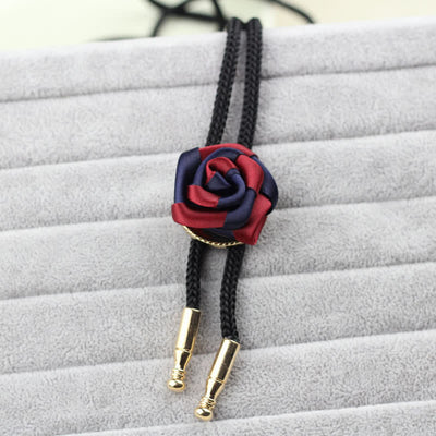 Burgundy & Navy Elegant Rose Pendant Bolo Tie