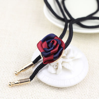 Burgundy & Navy Elegant Rose Pendant Bolo Tie