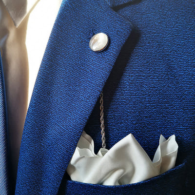 Men's Natural Seashell Lapel Chain Suit Brooch with Hanging Chain