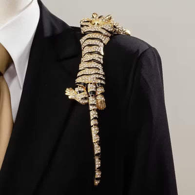 Men's Majestic Tiger Large Luxury Sparkling Rhinestone Brooch