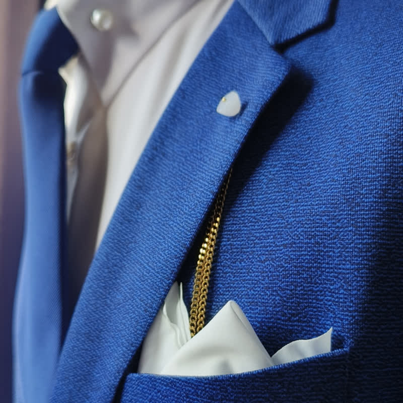 Men's 18K Gold-Plated Natural Stone Lapel Chain Suit Brooch with Hanging Chain