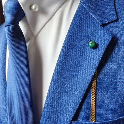 Men's 18K Gold-Plated Natural Stone Lapel Chain Suit Brooch with Hanging Chain
