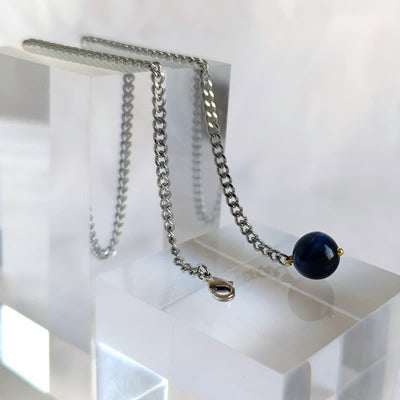 Men's 18K Gold-Plated Natural Stone Lapel Chain Suit Brooch with Hanging Chain