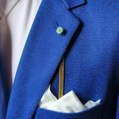 Men's 18K Gold-Plated Natural Stone Lapel Chain Suit Brooch with Hanging Chain