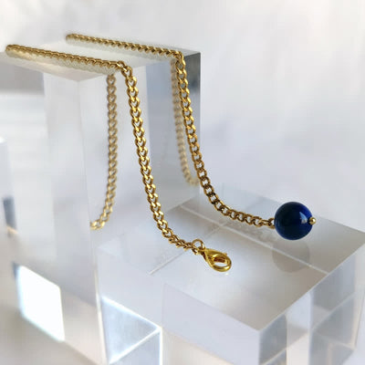 Men's 18K Gold-Plated Natural Stone Lapel Chain Suit Brooch with Hanging Chain