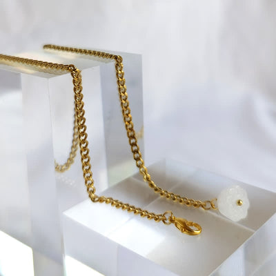 Men's 18K Gold-Plated Natural Stone Lapel Chain Suit Brooch with Hanging Chain