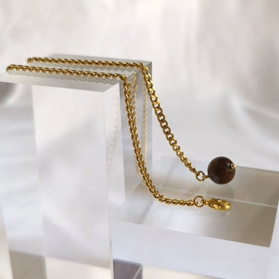 Men's 18K Gold-Plated Natural Stone Lapel Chain Suit Brooch with Hanging Chain