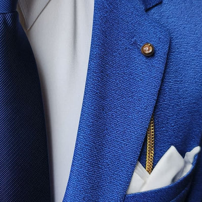 Men's 18K Gold-Plated Natural Stone Lapel Chain Suit Brooch with Hanging Chain
