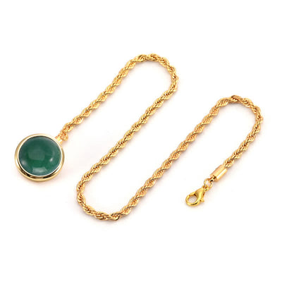 Men's Classic Natural Gemstone Lapel Chain Suit Brooch With Hanging Chain