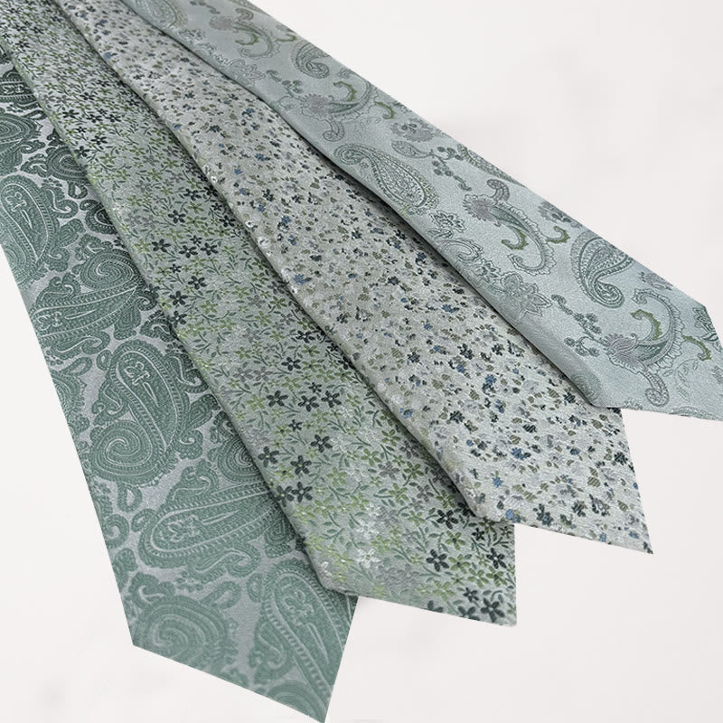 Men's Green Floral Jacquard Polyester Necktie