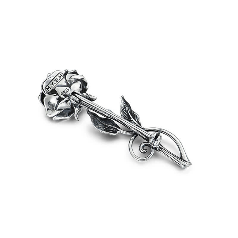 Men's Romantic Gentleman 3D Silver Rose Brooch