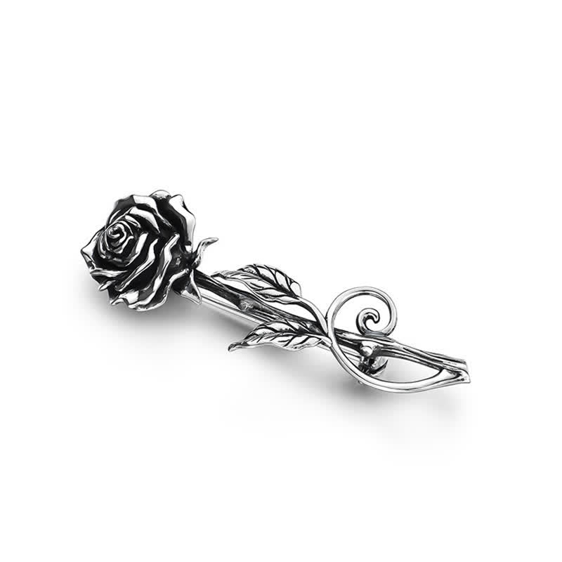 Men's Romantic Gentleman 3D Silver Rose Brooch