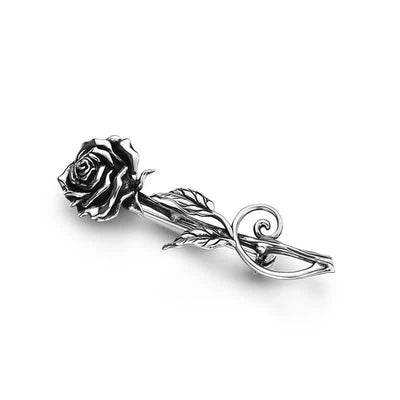 Men's Romantic Gentleman 3D Silver Rose Brooch