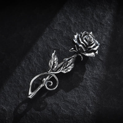 Men's Romantic Gentleman 3D Silver Rose Brooch