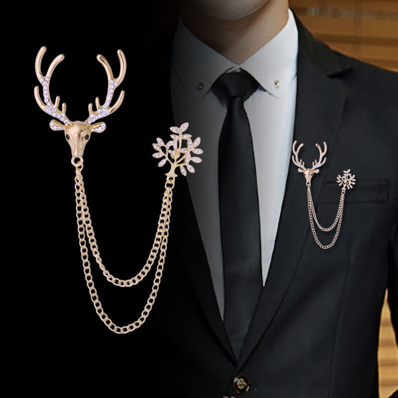 Men's Reindeer Double Chain Formal Suit Brooch