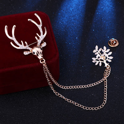 Men's Reindeer Double Chain Formal Suit Brooch
