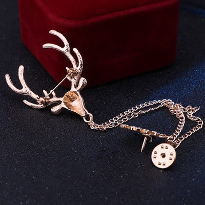 Men's Reindeer Double Chain Formal Suit Brooch