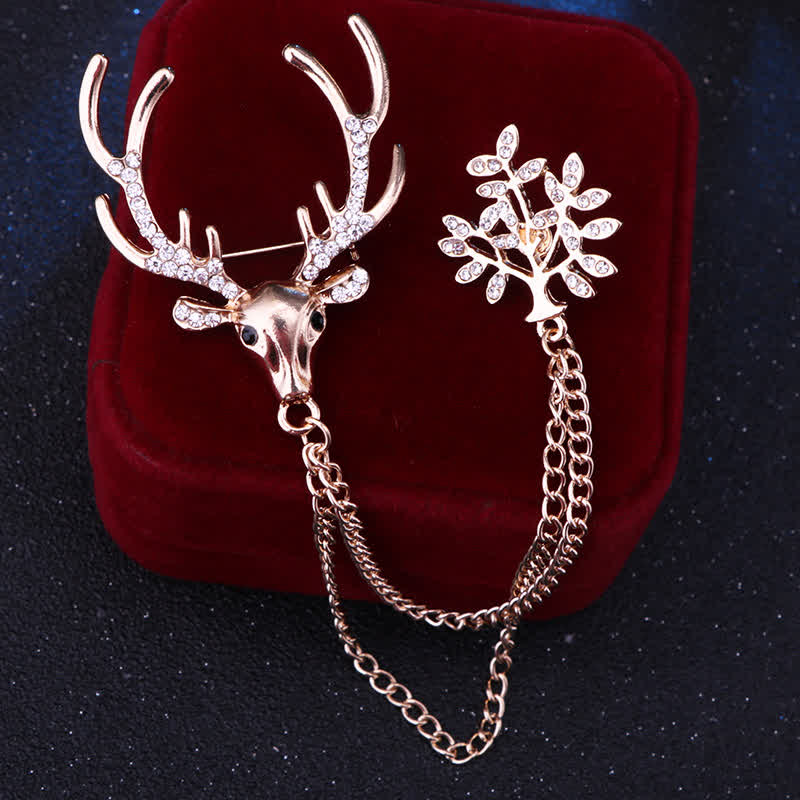 Men's Reindeer Double Chain Formal Suit Brooch