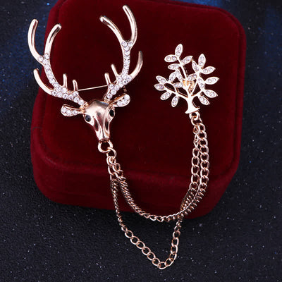 Men's Reindeer Double Chain Formal Suit Brooch