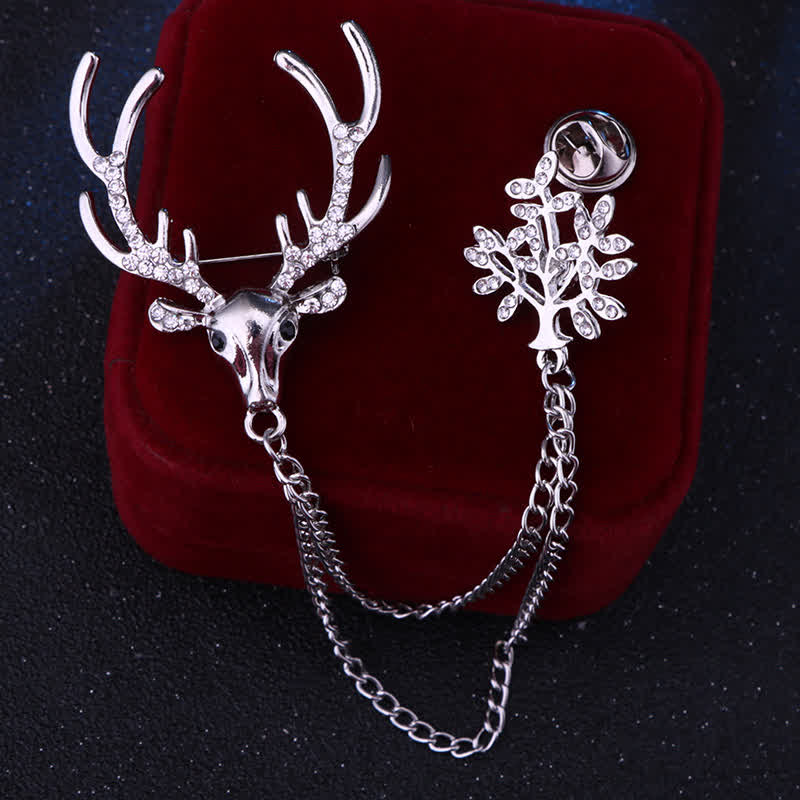 Men's Reindeer Double Chain Formal Suit Brooch