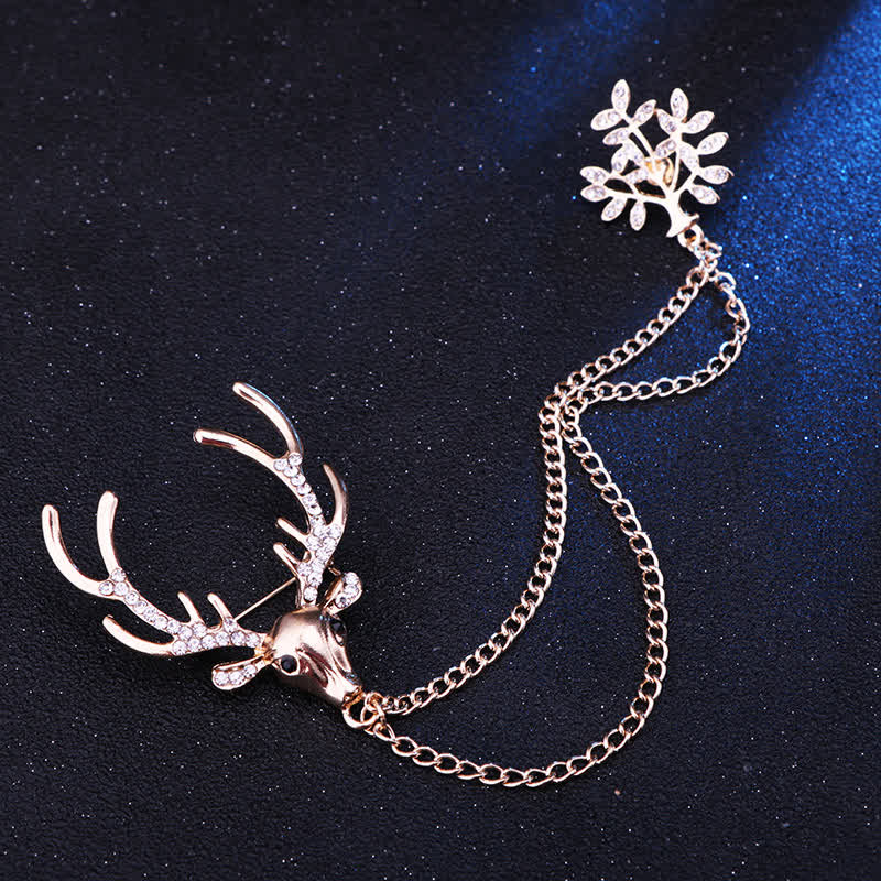 Men's Reindeer Double Chain Formal Suit Brooch