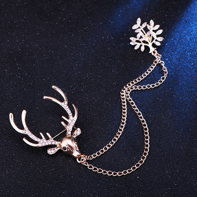 Men's Reindeer Double Chain Formal Suit Brooch