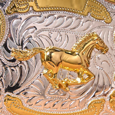 Gold Running Horse DIY Western Cowboy Buckle Leather Belt
