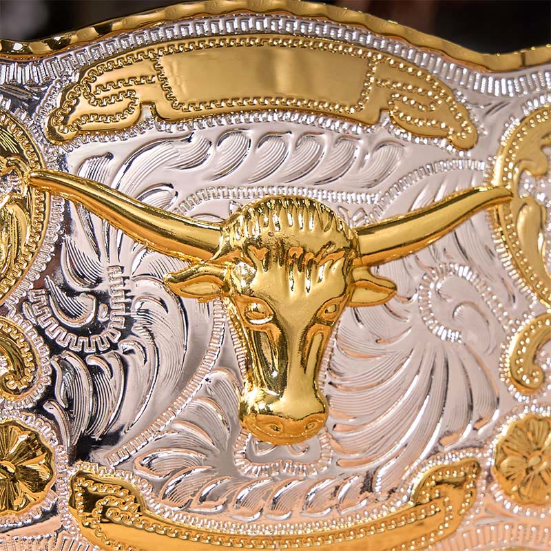 Gold Bull's Head DIY Western Cowboy Buckle Leather Belt
