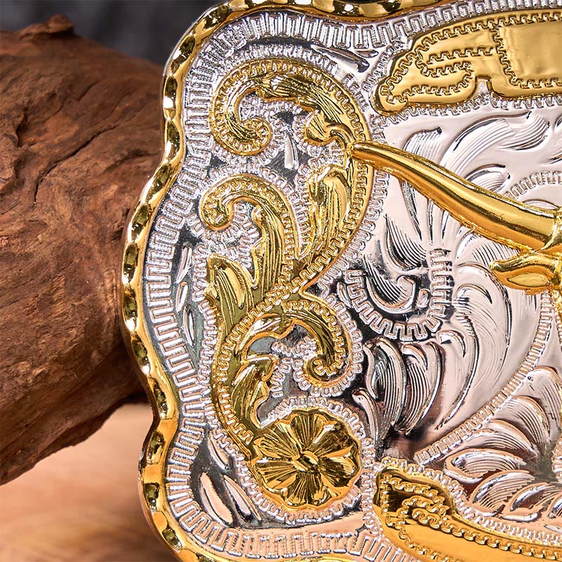 Gold Bull's Head DIY Western Cowboy Buckle Leather Belt
