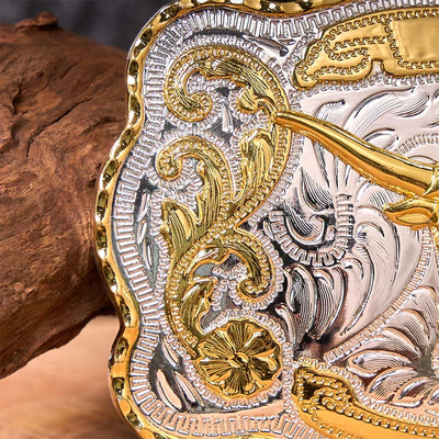 Gold Bull's Head DIY Western Cowboy Buckle Leather Belt