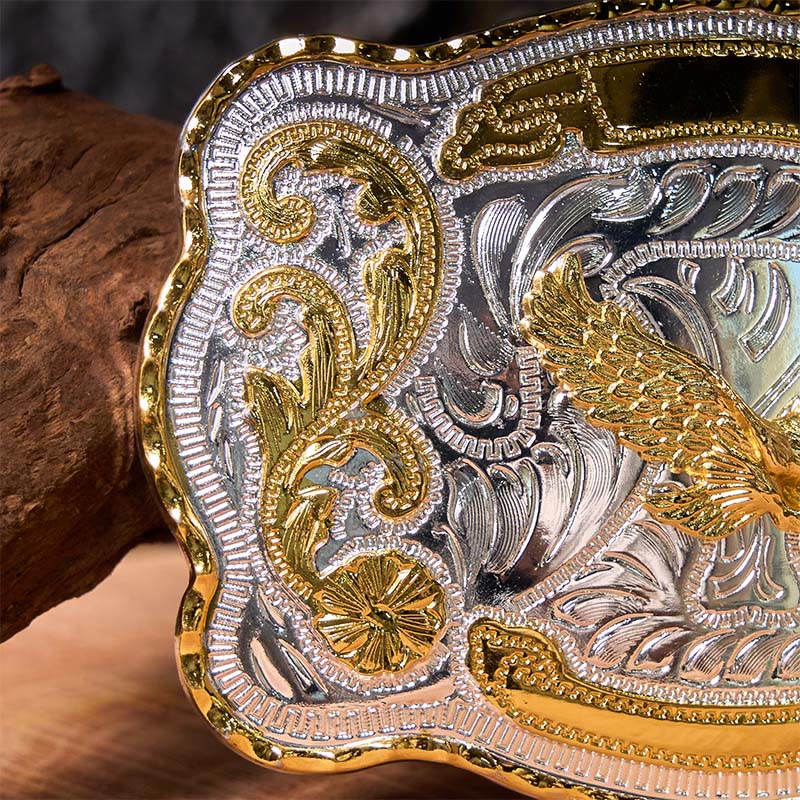 Gold Flying Eagle DIY Western Cowboy Buckle Leather Belt