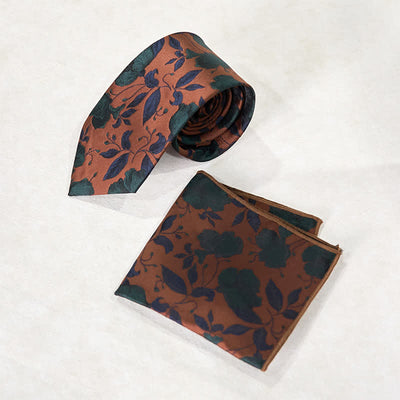 Men's Stylish Floral Printed Design Office Necktie Pocket Square