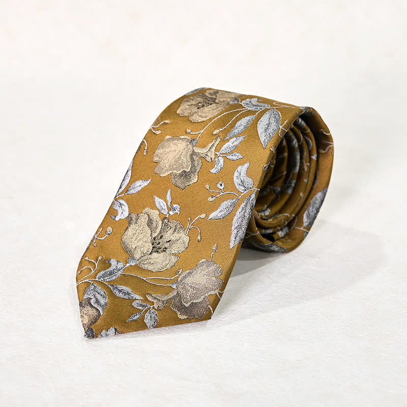 Men's Stylish Floral Printed Design Office Necktie Pocket Square