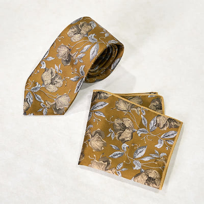 Men's Stylish Floral Printed Design Office Necktie Pocket Square